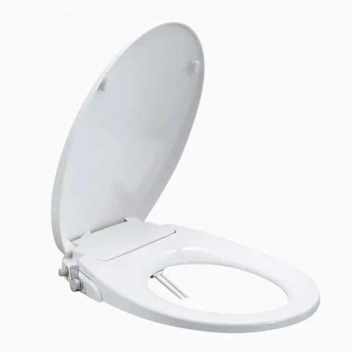 Non-Electric Bidet Seat for Round Toilets with Front and Rear Wash, Dual Nozzles and Soft Close in White