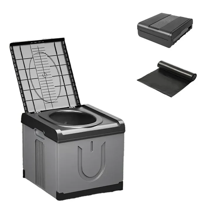 Non-electric Large Waterless Composting Toilet System Foldable Portable Toilet for Outdoor with 20pc Garbage Bags Gray