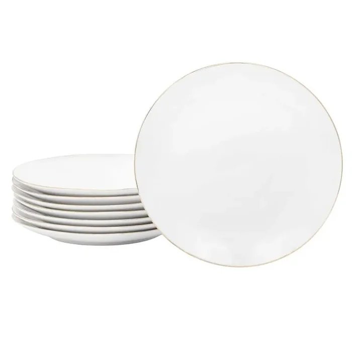 Ogalla 8-Piece 7.5 in. Gold Banded Fine Ceramic Dessert Plate Set