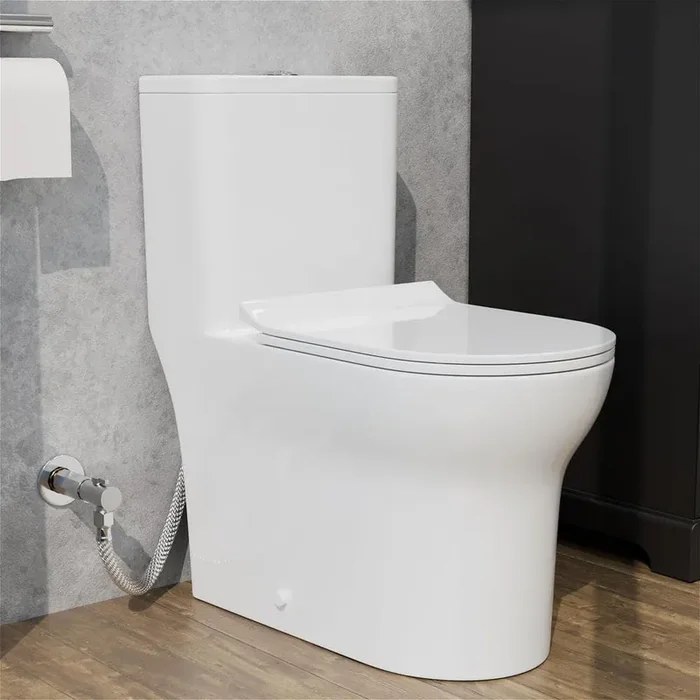 One-Piece 12 in. Rough 1.1/1.6 GPF Dual Flush Square Standard Toilet in Gloss White, Seat Included