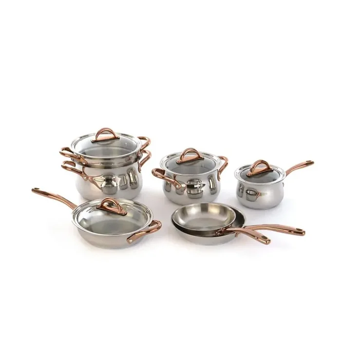 Ouro 11-Piece Hard-Anodized Aluminum Nonstick Cookware Set in Silver and Rose Gold