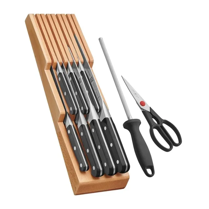 Pro Stainless Steel 10-Piece Block Set with Beechwood In-Drawer Knife Tray