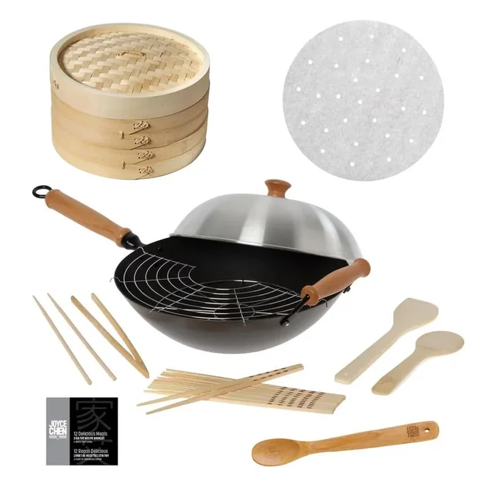 Professional Series 13-Piece Carbon Steel Nonstick 14″ Wok Set