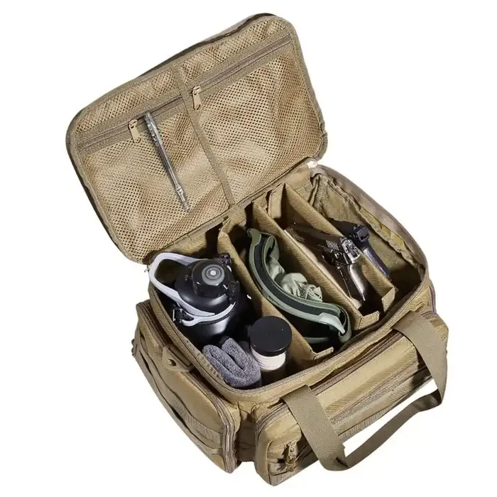 Range Bag for 4-Pistols, 14.6 in. Brown Backpack Tactical Gun Range Bag with 3-Detachable Baffles and 6-Magazines