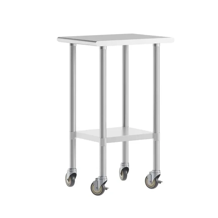 Reese Stainless Steel Metal 18.0 in. Portable Kitchen Prep Table with Galvanized Steel Undershelf, 4 Casters, 2 Locking