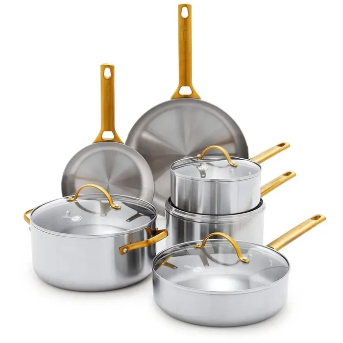 Reserve 10-Piece Stainless Steel Uncoated Cookware Pots and Pans Set in Stainless Steel