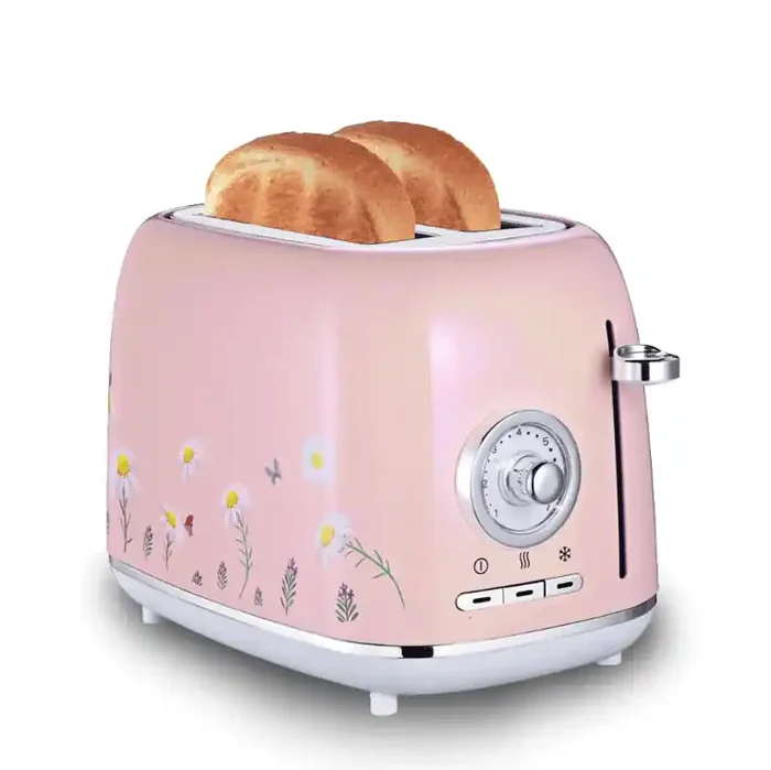 Retro Chic 2-Slice Toaster – Light Blue with Rose Accents
