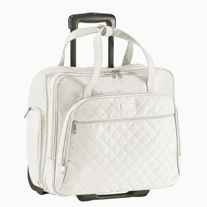 Rolling Laptop Bag, Fits 15.6 In., 2 Fixed Wheels and Telescopic Handle, for Work Travel Office, Women, white