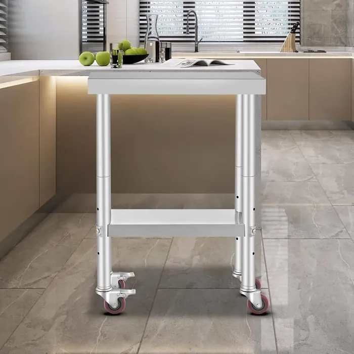 Rolling Table 24 x 11.8 in. Stainless Steel Cart with Wheels Work Table with Casters Kitchen Utility Table,Silver