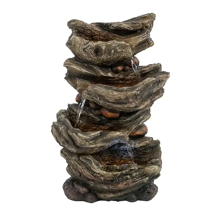 Rustic Cascading Wood Fountain – Serene Water Feature for Indoor & Outdoor Spaces