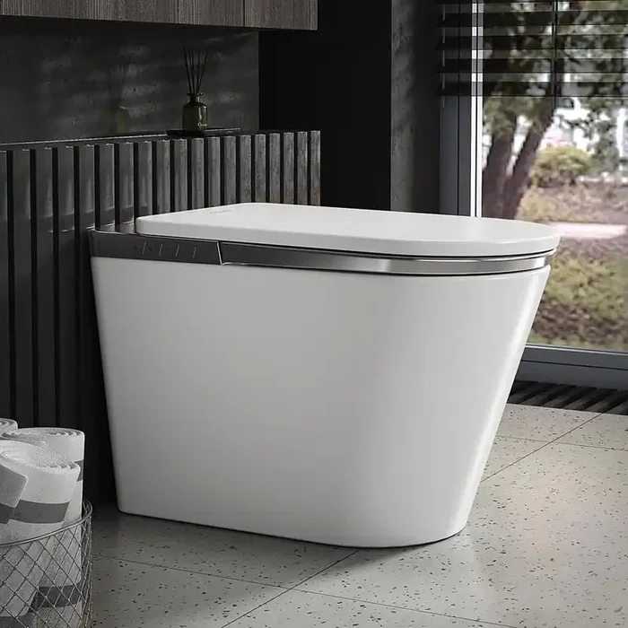 S-G Elongated Smart Bidet Toilet 1.34 GPF in Silver with Power Outage Flush, GFCI, Foot Control, Heated, Auto Open/Close