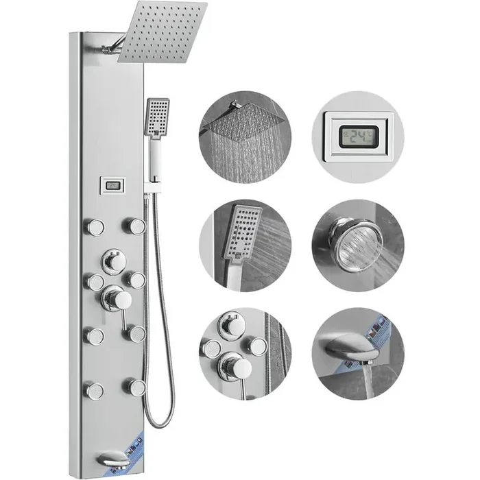Shower Panel System 5 Shower Modes Digital Display Shower Panel Tower 8 Massage Jets 3-Setting Handheld Shower Head