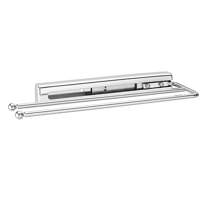 Silver Pull Out Dish Kitchen Towel Holder Under Kitchen Cabinet 2-Prong