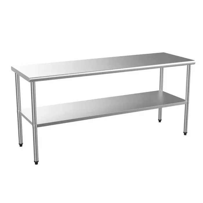 Silver Stainless Steel 72 in. Kitchen Prep Table with Undershelf
