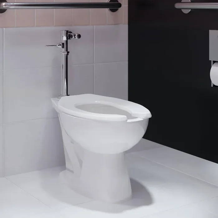 Sirene Floor-Mounted Comfort Height Commercial Elongated Top Flush Spud Flushometer Toilet Bowl Only in. Glossy White