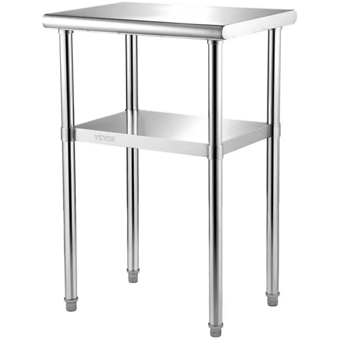 Sliver Stainless Steel 24 in. Kitchen Prep Table with Lower Shelf and Feet Stainless Steel Table for Prep