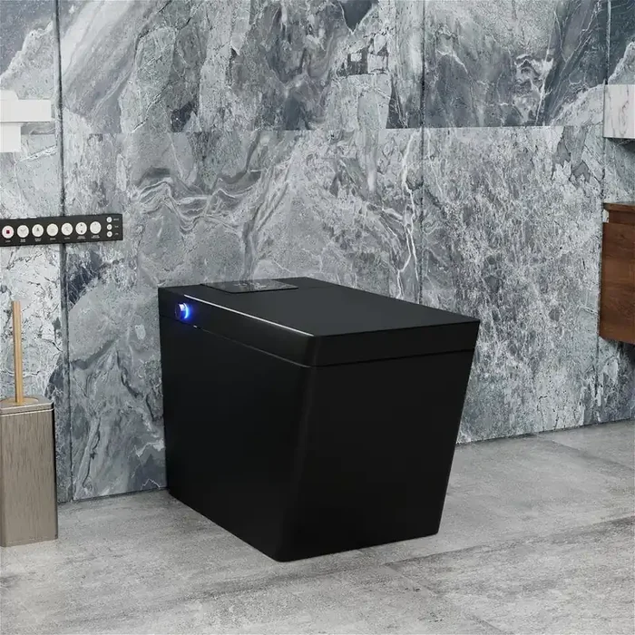 Smart Bidet One-piece 0.8/1.2 GPF Dual Flush Square Toilet in Matte Black with Auto Open/Close Lid Foot Kick Operation