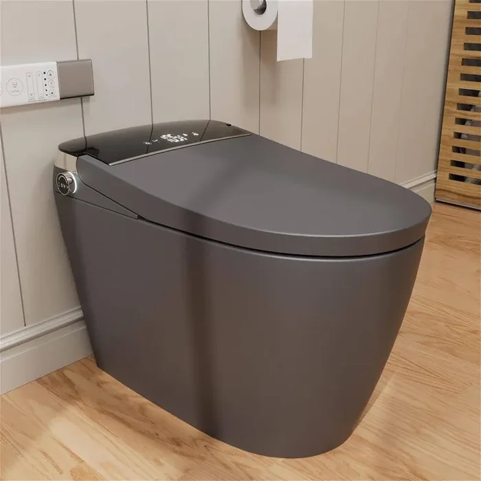 Smart Toilet Bidet 1.28 GPF Elongated with Auto Flush, Auto Open and Close, Remote Control, Heated Seat in Matte Gray