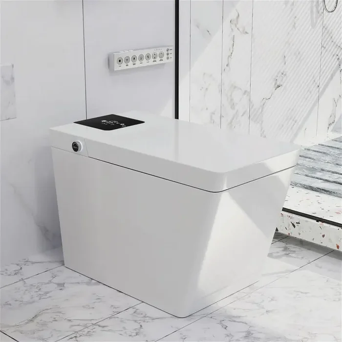 Smart Toilet Bidet 1.28 GPF Square Toilet Tankless System White with Sensor Switch Cover, Multiple Cleaning Functions