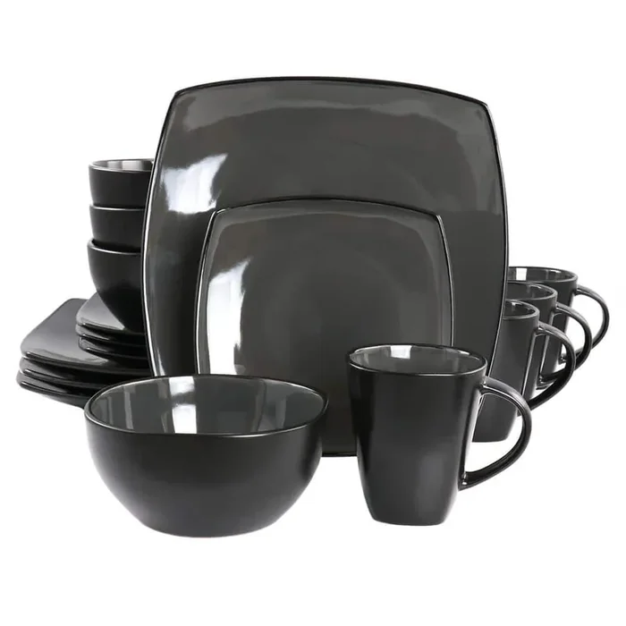 Soho Lounge 16-Piece Square Stoneware Dinnerware Set in Grey