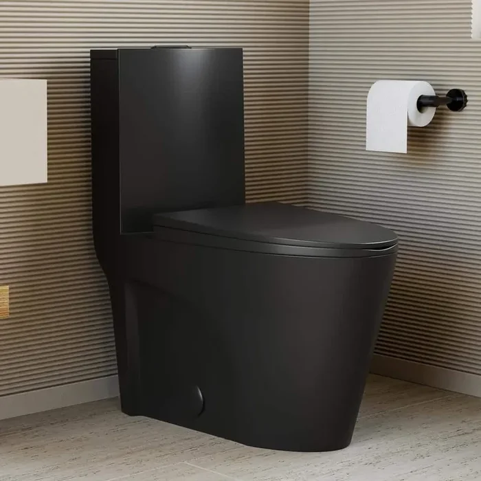 St. Tropez 1-piece 1.1/1.6 GPF Dual Vortex Flush Elongated Toilet in Matte Black Seat Included