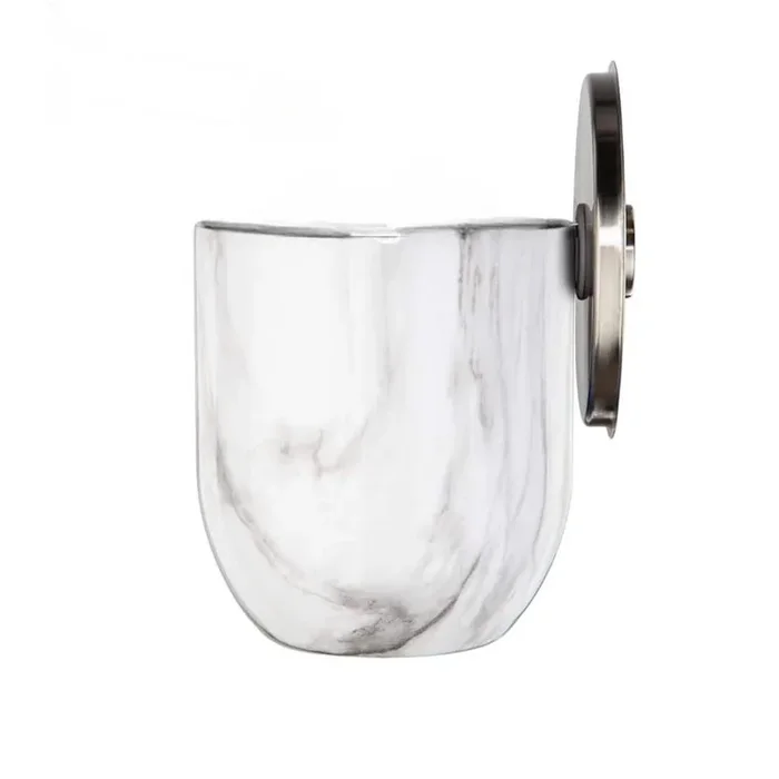 Stainless Steel 7 in. D 3 Qt. White Marble Ice Bucket Lid/Tongs-Bar Elegant Bartending Parties-Outdoor-Insulated