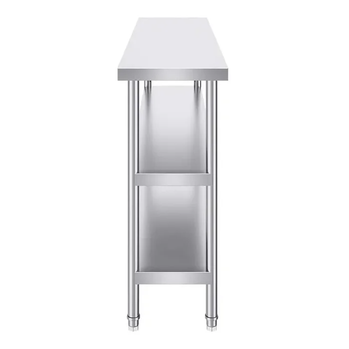 Stainless Steel Food Prep Table, 14 x 60 x 34 In. Gray Commercial Kitchen Worktable, with 2 Adjustable Undershelf