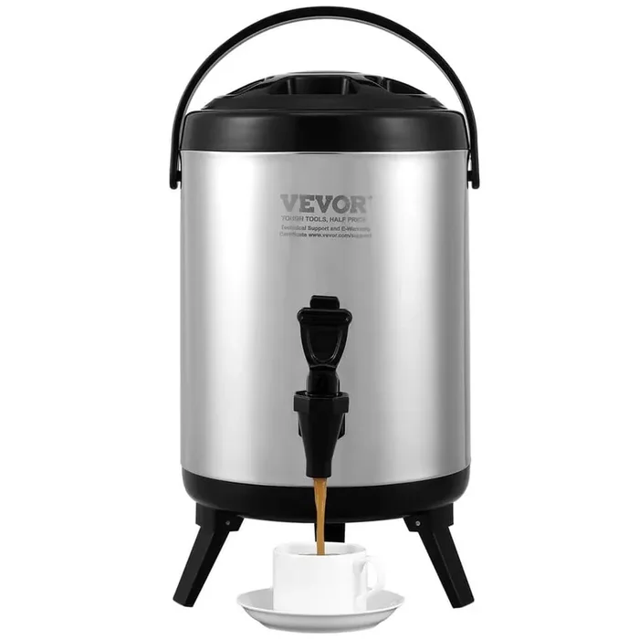 Stainless Steel Insulated Beverage Dispenser 1.5 Gal. 6L Hot and Cold Drink Food-grade for Restaurant Shop (Silver)