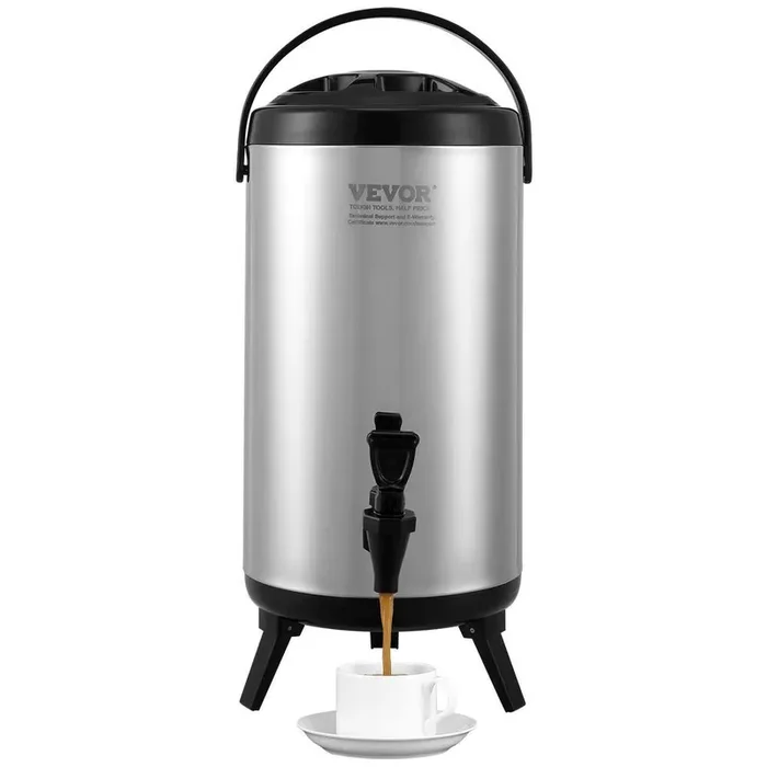 Stainless Steel Insulated Beverage Dispenser 2.4Gal. 9.2L Hot and Cold Drink Food-grade for Restaurant shop (silver)