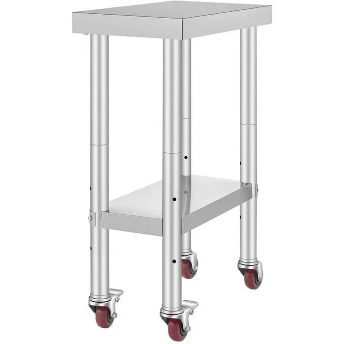 Stainless Steel Kitchen Prep Table with Wheels 24 in. x 12 in. x 32 in. Prep Table with 4 Casters Heavy-Duty Work Table