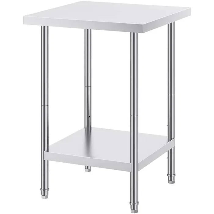 Stainless Steel Prep Table, 24 x 24 x 34 in. Silver Kitchen Prep Table 700 lbs. Load Capacity Heavy Duty Metal Worktable