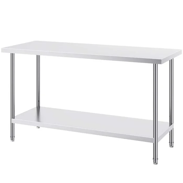 Stainless Steel Prep Table, 24 x 60 x 34 In. 840 lbs. Load Capacity, Silver Kitchen Prep Table with 3 Adjustable Height