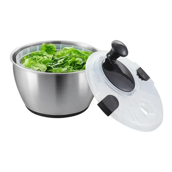Stainless Steel Salad Spinner,4.75 qt.,One-handed Easy Press Large Vegetable Dryer Washer with 304 Stainless Steel Bowl