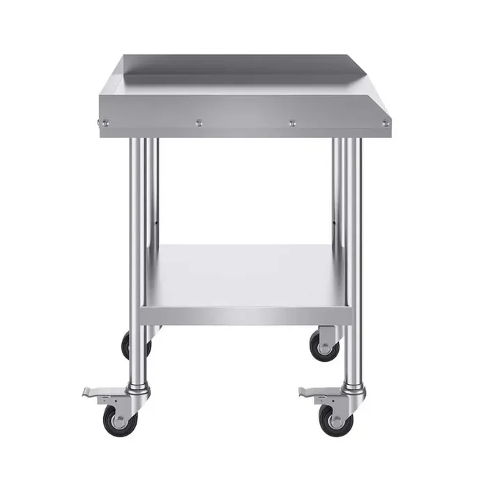 Stainless Steel Work Table, 24 x 24 x 30 In. Silver Commercial Food Prep Worktable with 4 Wheels, Casters, 3-Sided