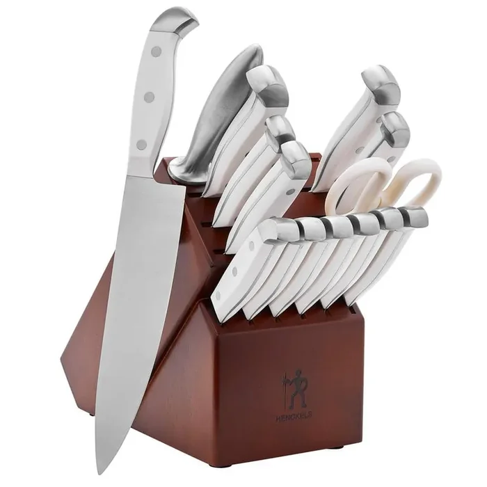 Statement Stainless Steel 15-Piece Knife Block Set, White Handles