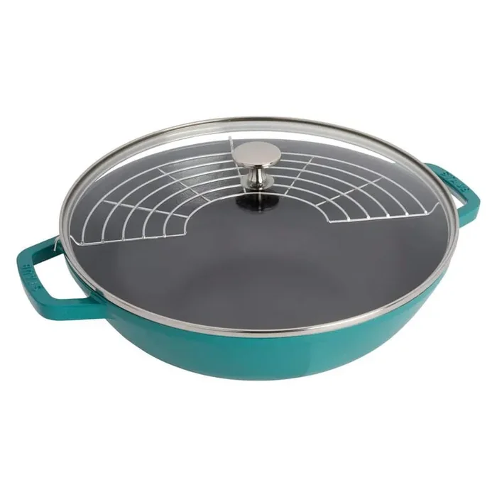 Staub Cast Iron Perfect Pan, 14 in. Wok, 4.5 qt. Serves 4-5, Made in France, Turquoise