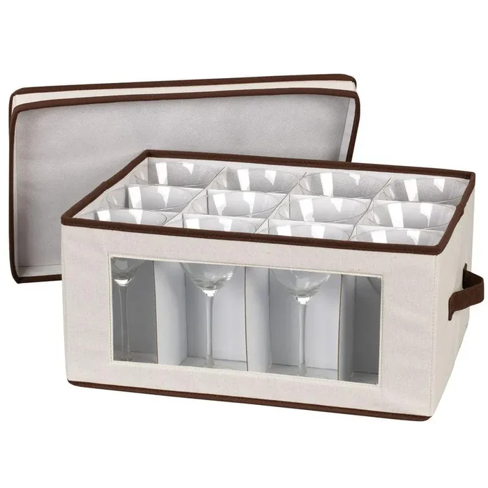 Stemware Storage Chest/Goblet Canvas with Trim
