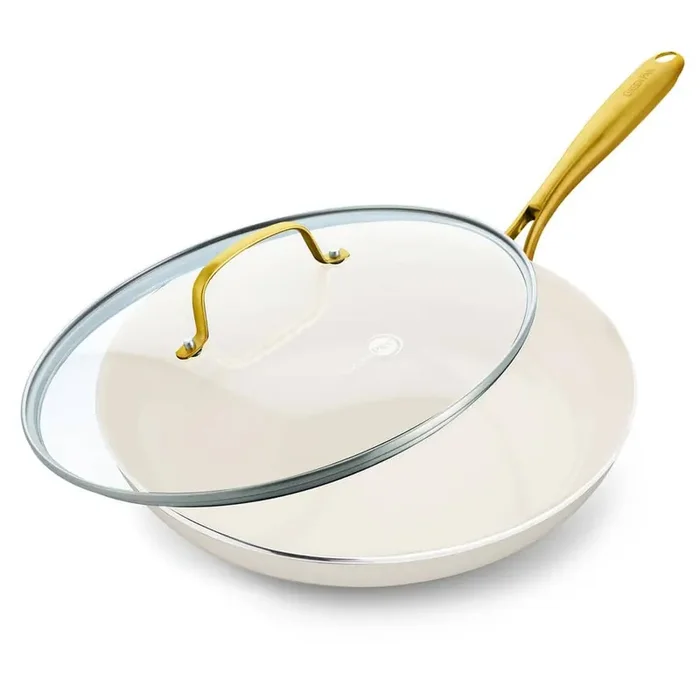 Studio 12 in. in Ceramic Nonstick Frying Pan Skillet in Linen with Lid