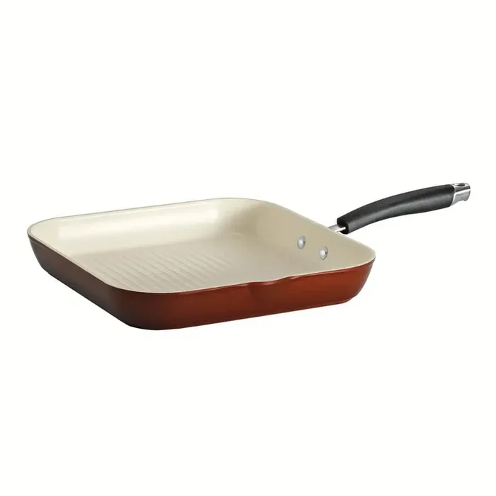 Style Ceramica 12 in. Aluminum Ceramic Nonstick Grill Pan in Metallic Copper