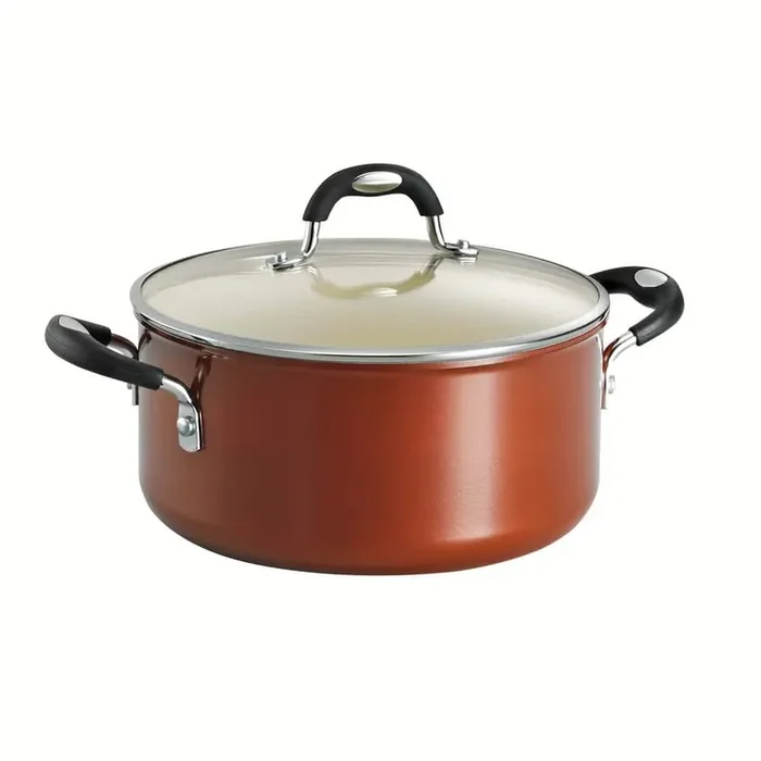 Style Ceramica 5 qt. Round Aluminum Ceramic Nonstick Dutch Oven in Metallic Copper with Glass Lid