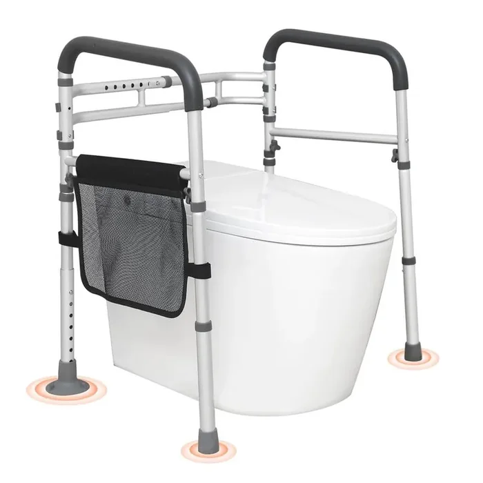 Toilet Safety Rail Folding Toilet Seat Frame Adjustable Width and Height Fit Most Toilets Supports 300 lbs. Stand Alone