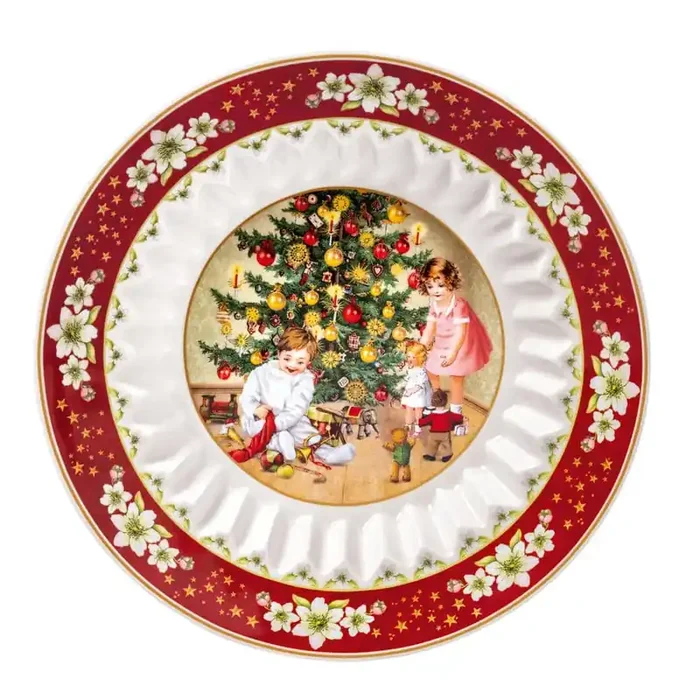 Toy‘s Fantasy Small 5.5 fl. oz. red and white Porcelain Bowl with Children and Christmas Tree
