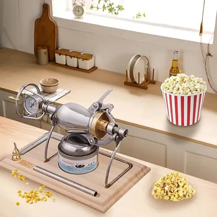 Traditional Retro Popcorn Maker Set of 2, 304 Stainless Steel Popper with Wooden Base, Dual Pressure Valve for Safe Use