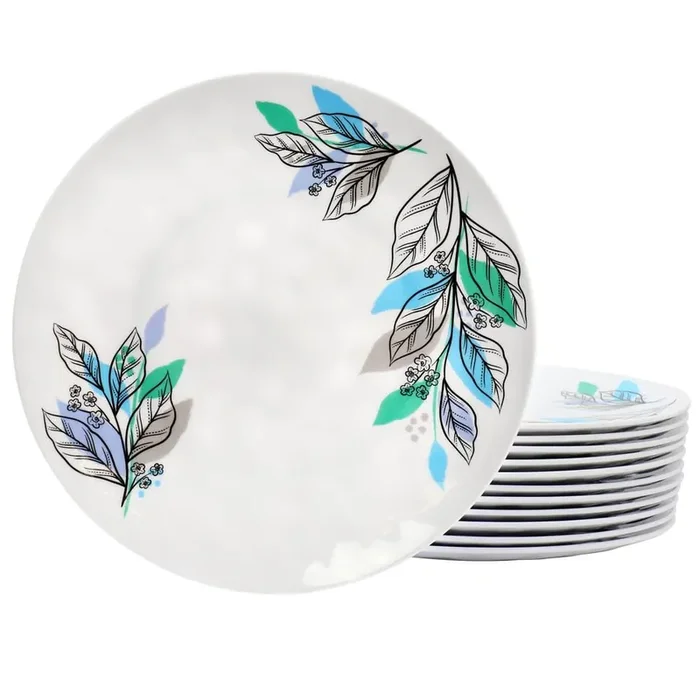 Tropical Sway Vineyard 12 Piece 11 Inch Melamine Dinner Plate Set in Blue
