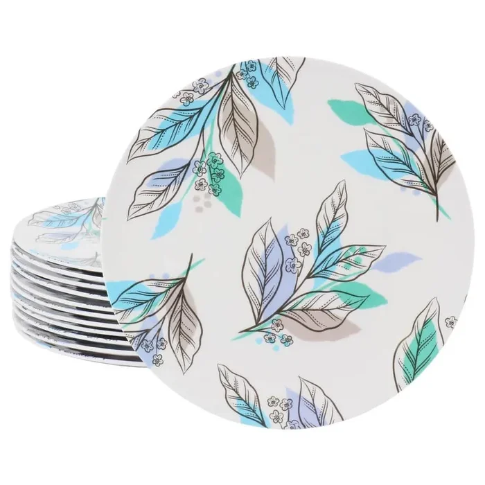 Tropical Sway Vineyard 12 Piece 9 in. Round melamine Dessert Plate Set in blue