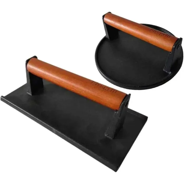 Ultimate Grill Master Set Burger Press Round and Rectangle Heavy-Duty Cast Iron with Wood Handle for Various Grills