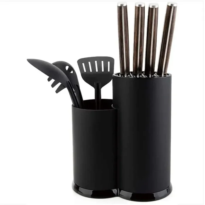 Up to 14-Knife Round Plastic Universal Knife Block without Knives Unique Double-Layer, Wavy Design with Scissors Slot
