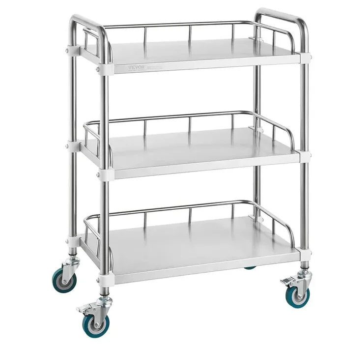 Utility Cart,Lab Rolling Cart, Kitchen Cart Rolling Cart, Lab Serving Cart with Swivel Casters, Sliver
