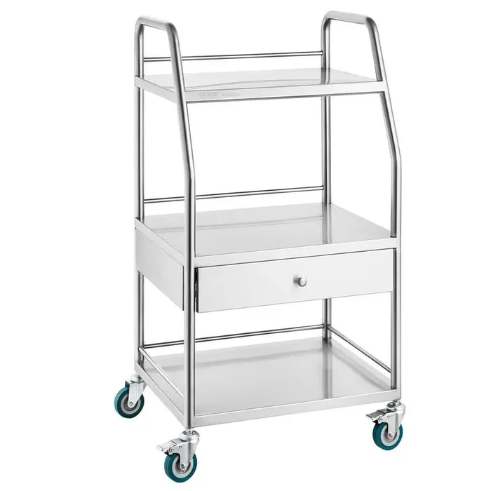 Utility Cart,Lab Serving Cart, Kitchen Cart, Rolling Cart, Medical Cart for Laboratory, Hospital, Sliver