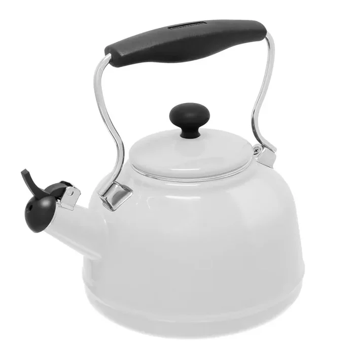 Vintage 6.8-cups Enamel-On-Steel Glossy White Tea Kettle